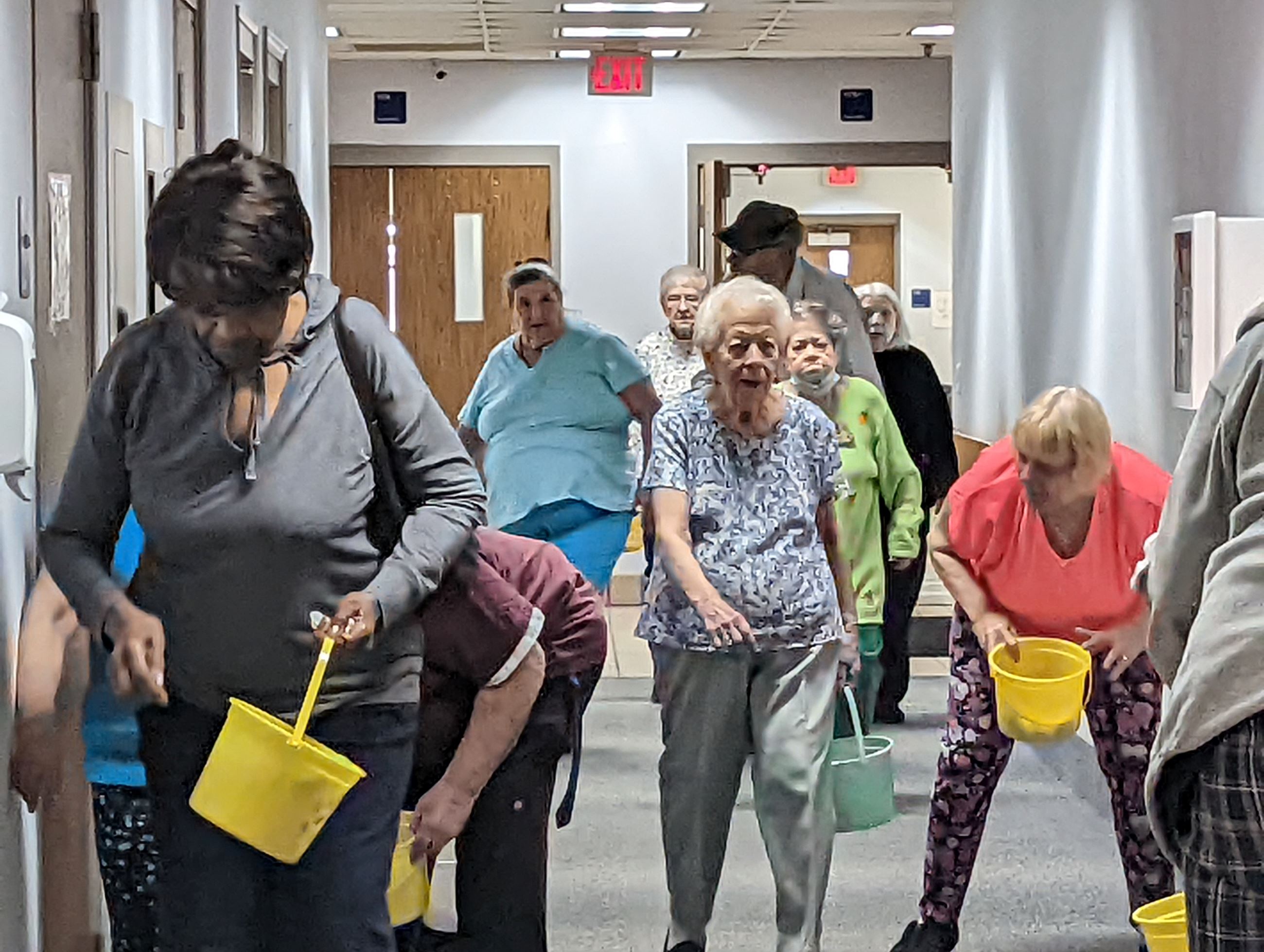 picture of seniors doing an easter egg hunt