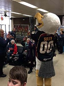 Sully the Bald Eagle Mascot at the Entrance of the Ice Rink
